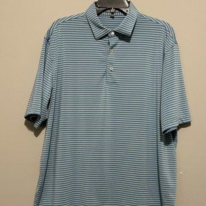 Peter Millar Shirt Men's Large Blue Short Sleeve Polo Summer Comfort Golf Stripe